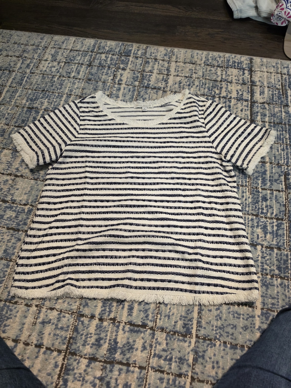 Green Envelope Navy and White Striped Short Sleeve Tee